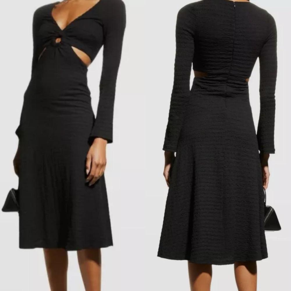 NWT LIKELY Eila Dress Black Textured Cutout Ring Deep V Midi A-Line‎ Cocktail 6